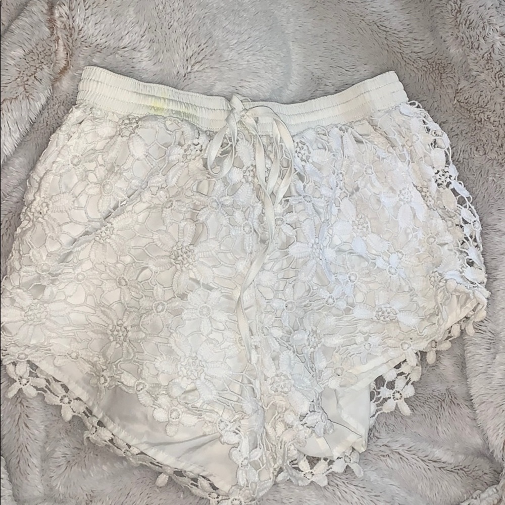 White Floral Shorts